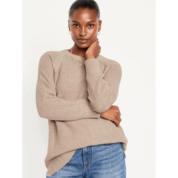 Old Navy Beige Taupe Natural Loose Textured Tunic Knit Sweater XS - Picture 7 of 11